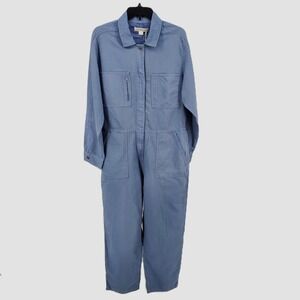 Outerknown Women Large Station Utility Jumpsuit Blue Long Sleeve Zip 2130119